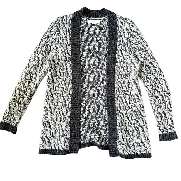 LOFT Women's Marbled Long Open Front Wool Boucle Cardigan Medium - Picture 1 of 4